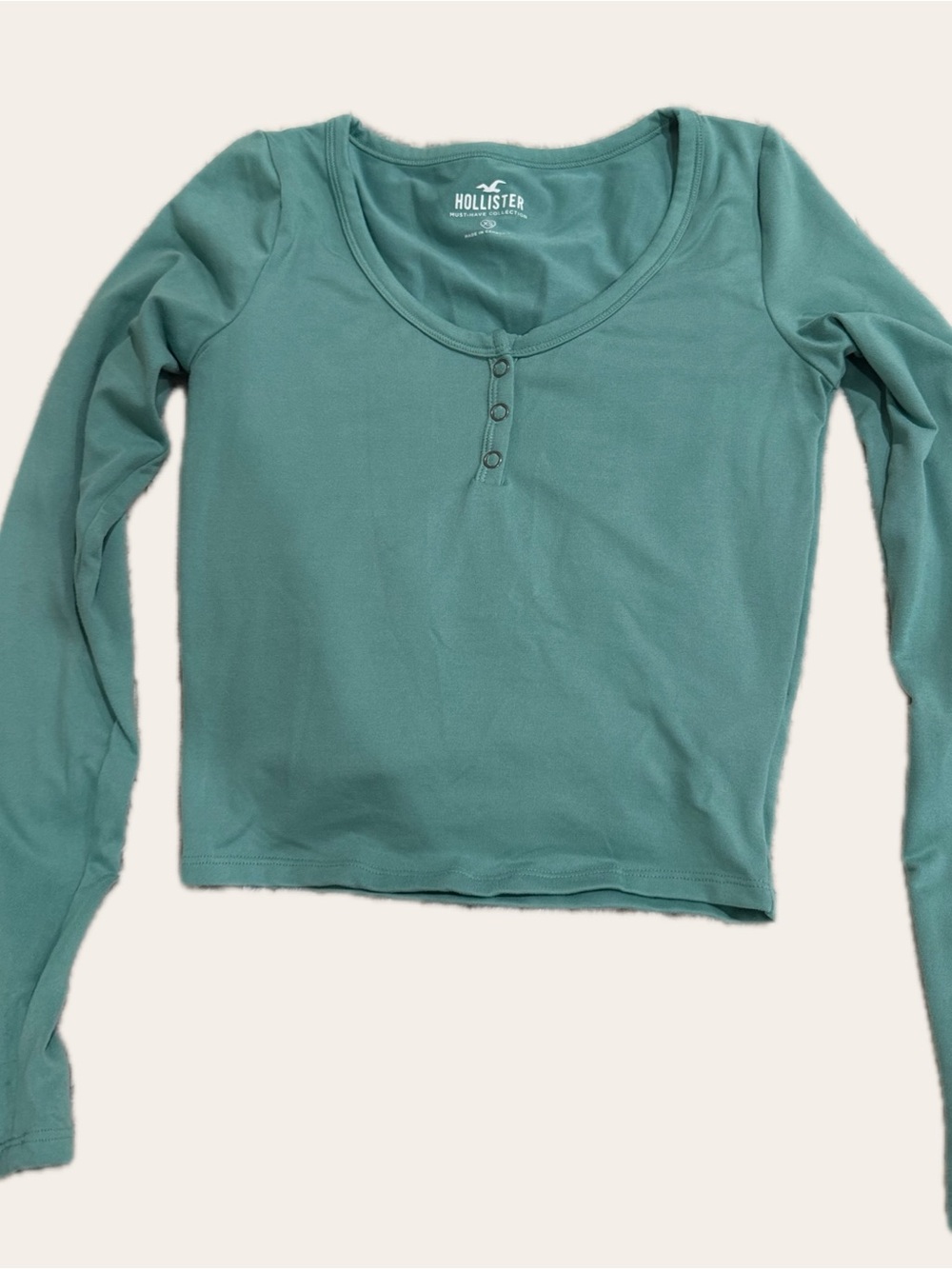Hollister Women's Long Sleeve Scoop Henley Top - Teal Green